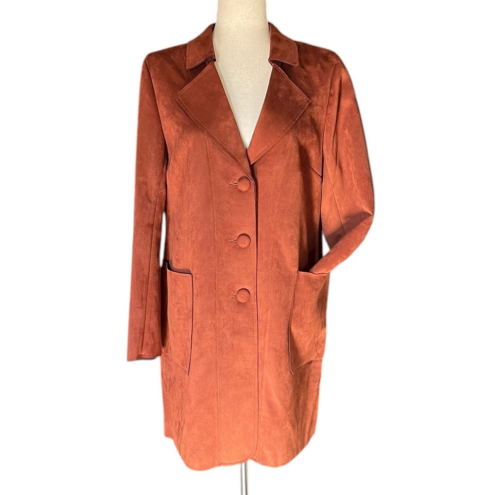 MAGASCHONI CHESTNUT BUTTERY FAUX SUEDE BUTTON TUNIC JACKET BLAZER